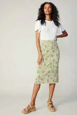 Current Air Floral Knit Midi Skirt GREENMLT Fashion