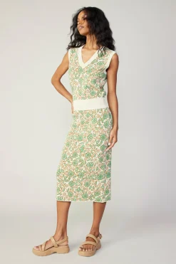 Current Air Floral Knit Midi Skirt GREENMLT Fashion