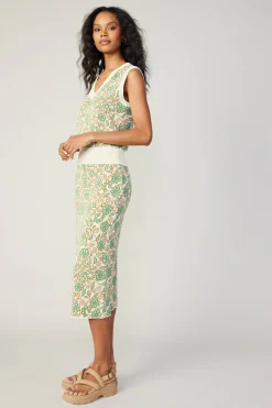 Current Air Floral Knit Midi Skirt GREENMLT Fashion