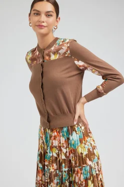 Current Air Floral Motif Cardigan BROWNMLT Outlet