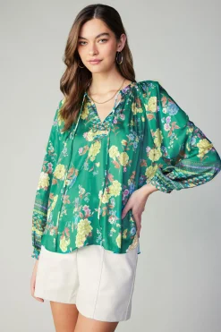 Current Air Floral Motif Tieneck Blouse GREENFLORALMLT Best