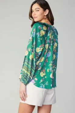 Current Air Floral Motif Tieneck Blouse GREENFLORALMLT Best