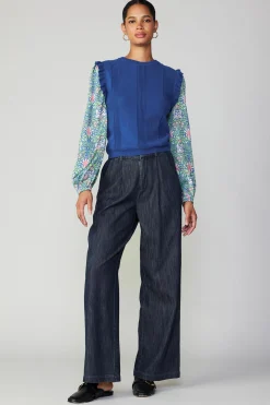 Current Air Floral Nouveau Contrast Top BLUE Outlet
