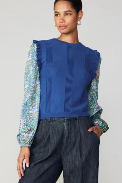 Current Air Floral Nouveau Contrast Top BLUE Outlet