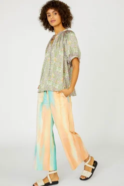 Current Air Floral Nouveau Split Neck Blouse GREENPINK New