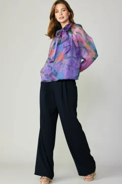 Current Air Floral Organza Blouse PURPLE Hot