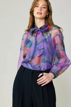 Current Air Floral Organza Blouse PURPLE Hot