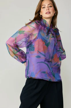 Current Air Floral Organza Blouse PURPLE Hot