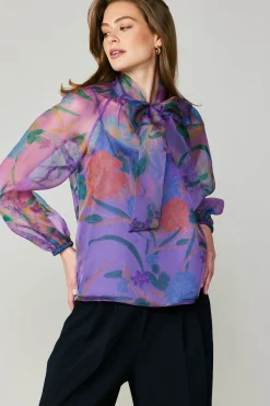 Current Air Floral Organza Blouse PURPLE Hot
