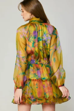 Current Air Floral Organza Mini Dress YELLOW New