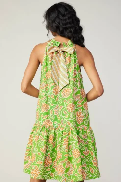 Current Air Floral Patterned Halter Mini Dress GREENORANGEMLT Best