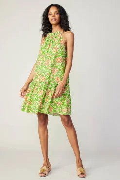 Current Air Floral Patterned Halter Mini Dress GREENORANGEMLT Best