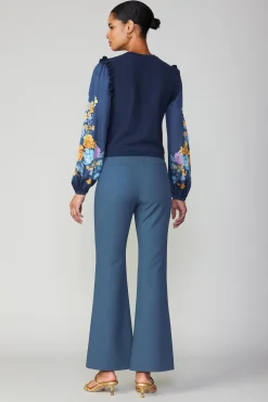 Current Air Floral Print Contrast Sweater Top NAVY Outlet