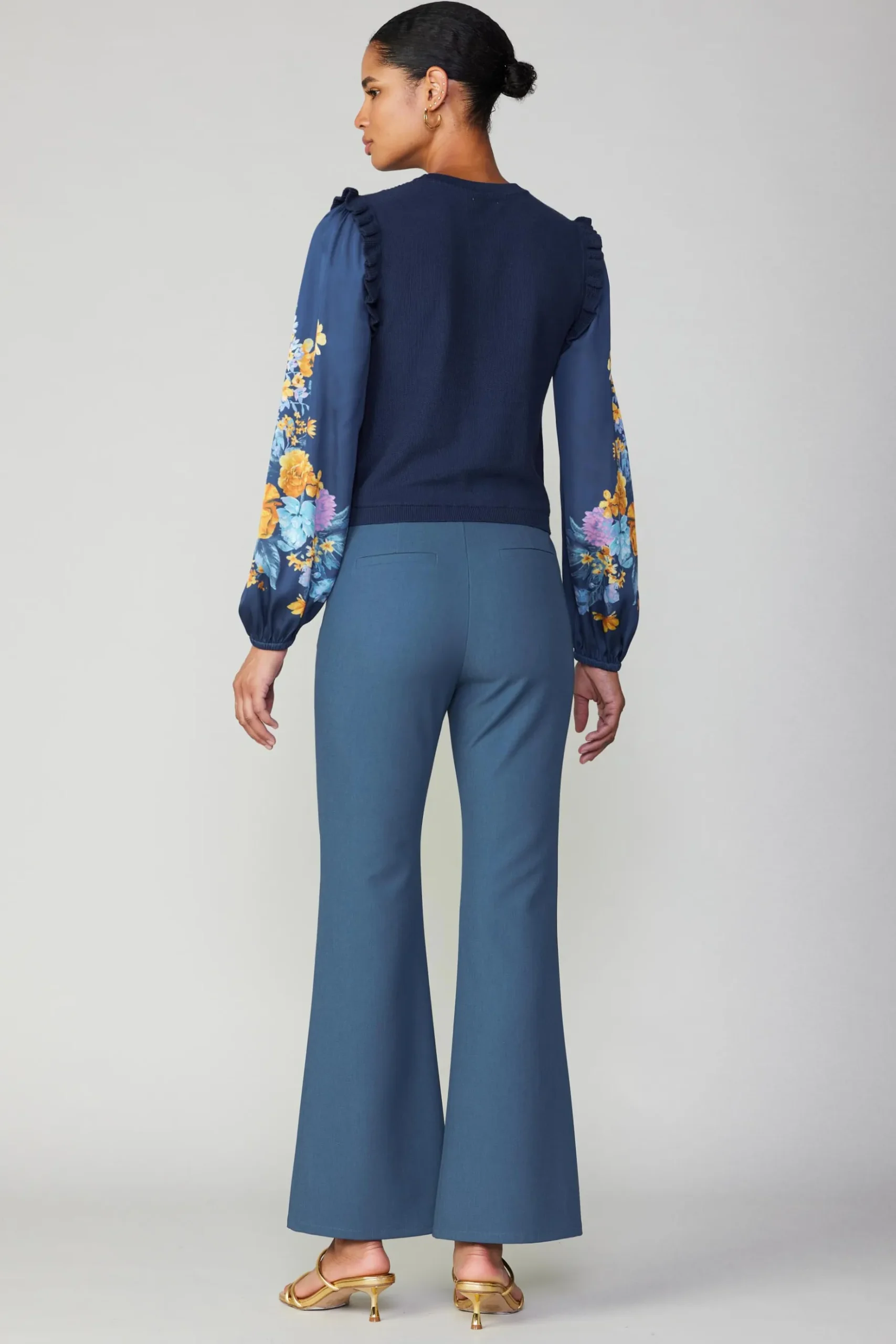 Current Air Floral Print Contrast Sweater Top NAVY Outlet