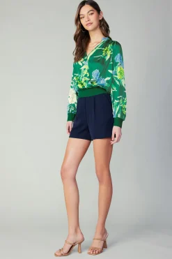 Current Air Floral Print Surplice Blouse GREENFLORAL New