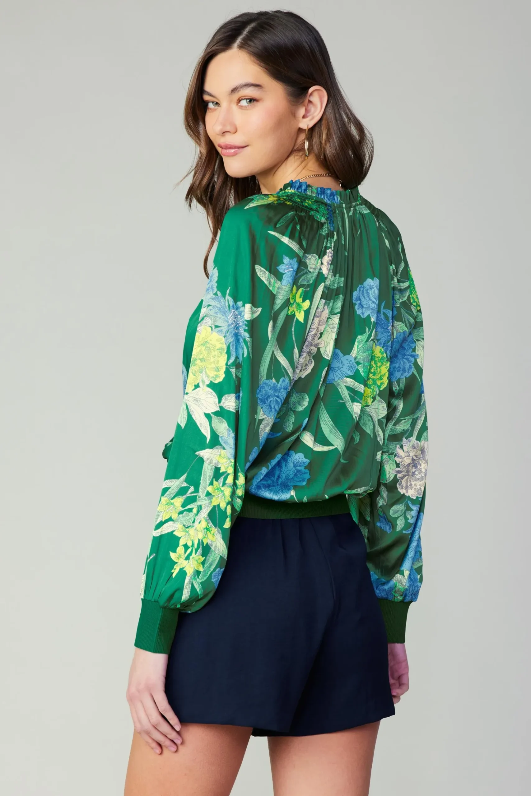 Current Air Floral Print Surplice Blouse GREENFLORAL New