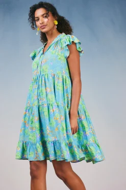 Current Air Floral Print Tiered Mini Dress BLUEMLT Hot