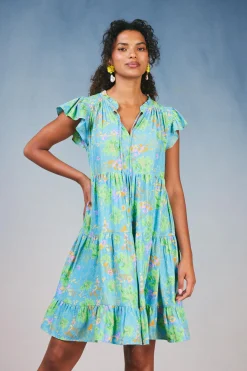 Current Air Floral Print Tiered Mini Dress BLUEMLT Hot