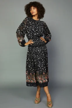 Current Air Floral Smocked Midi Dress BLACKFLORAL Discount