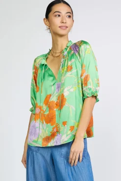 Current Air Floral Split Neck Blouse FLORALGREEN Best