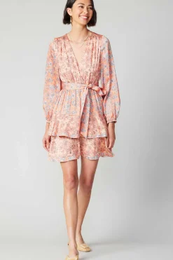 Current Air Floral Surplice Mini Dress CORAL Clearance