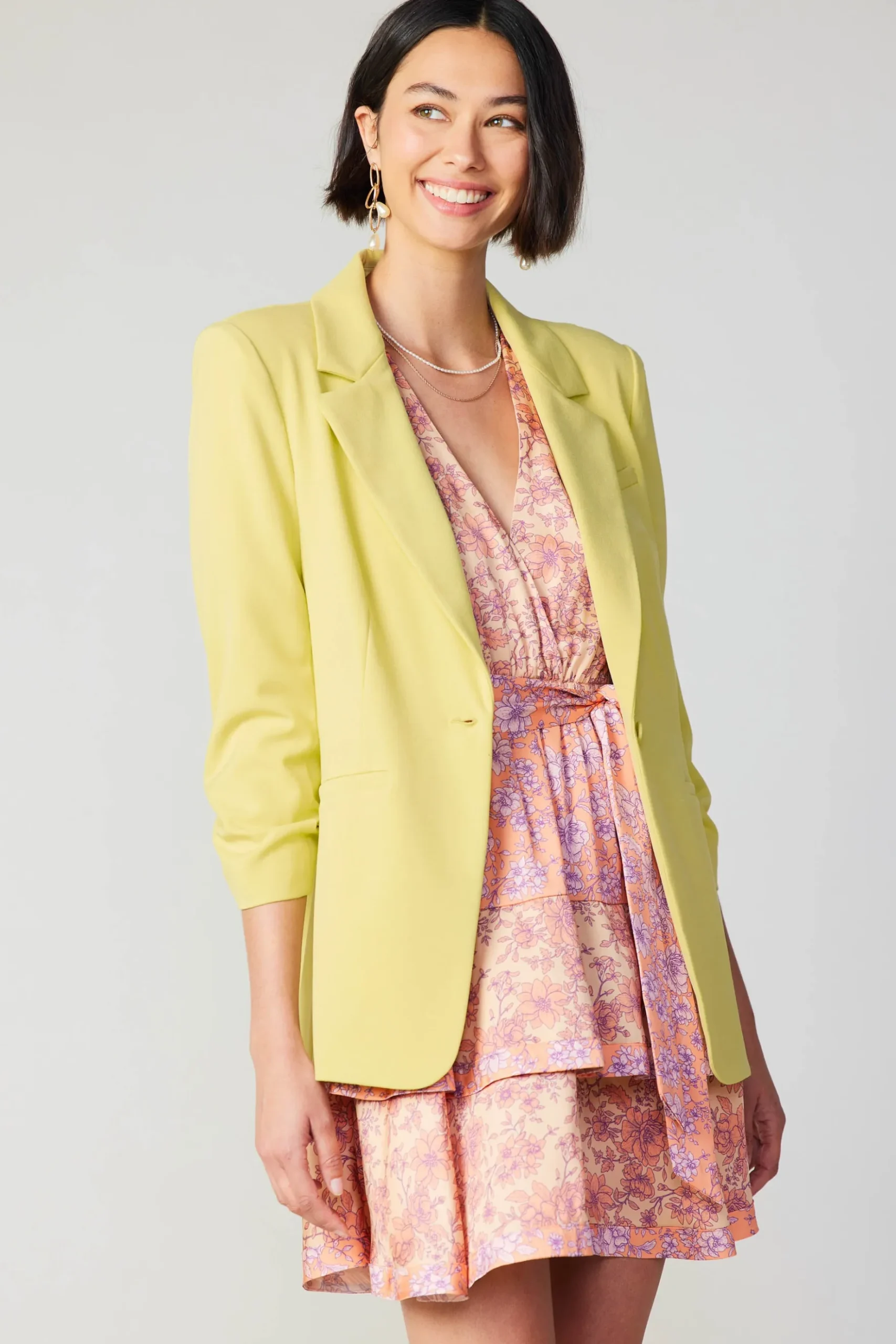 Current Air Floral Surplice Mini Dress CORAL Clearance