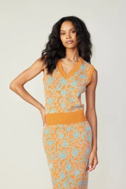 Current Air Floral Sweater Vest ORANGEMLT Fashion
