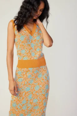 Current Air Floral Sweater Vest ORANGEMLT Fashion
