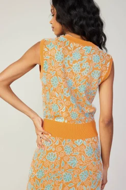 Current Air Floral Sweater Vest ORANGEMLT Fashion