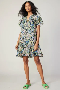 Current Air Flutter Sleeve Floral Print Dress FLORALMLT Fashion