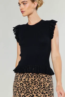 Current Air Flutter Sleeve Sweater Top BLACK Discount
