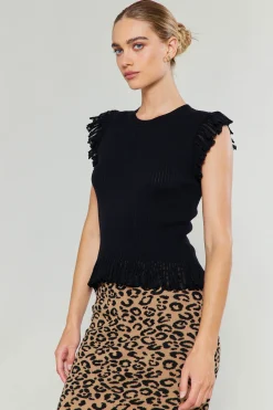 Current Air Flutter Sleeve Sweater Top BLACK Discount