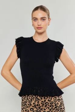 Current Air Flutter Sleeve Sweater Top BLACK Discount