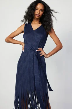 Current Air Fringe Skirt Midi Dress NAVY Best