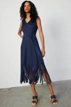 Current Air Fringe Skirt Midi Dress NAVY Best