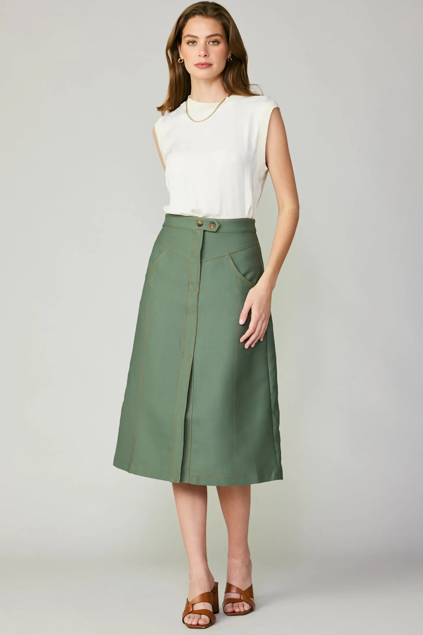 Current Air Front Slit Midi Skirt SAGE Hot