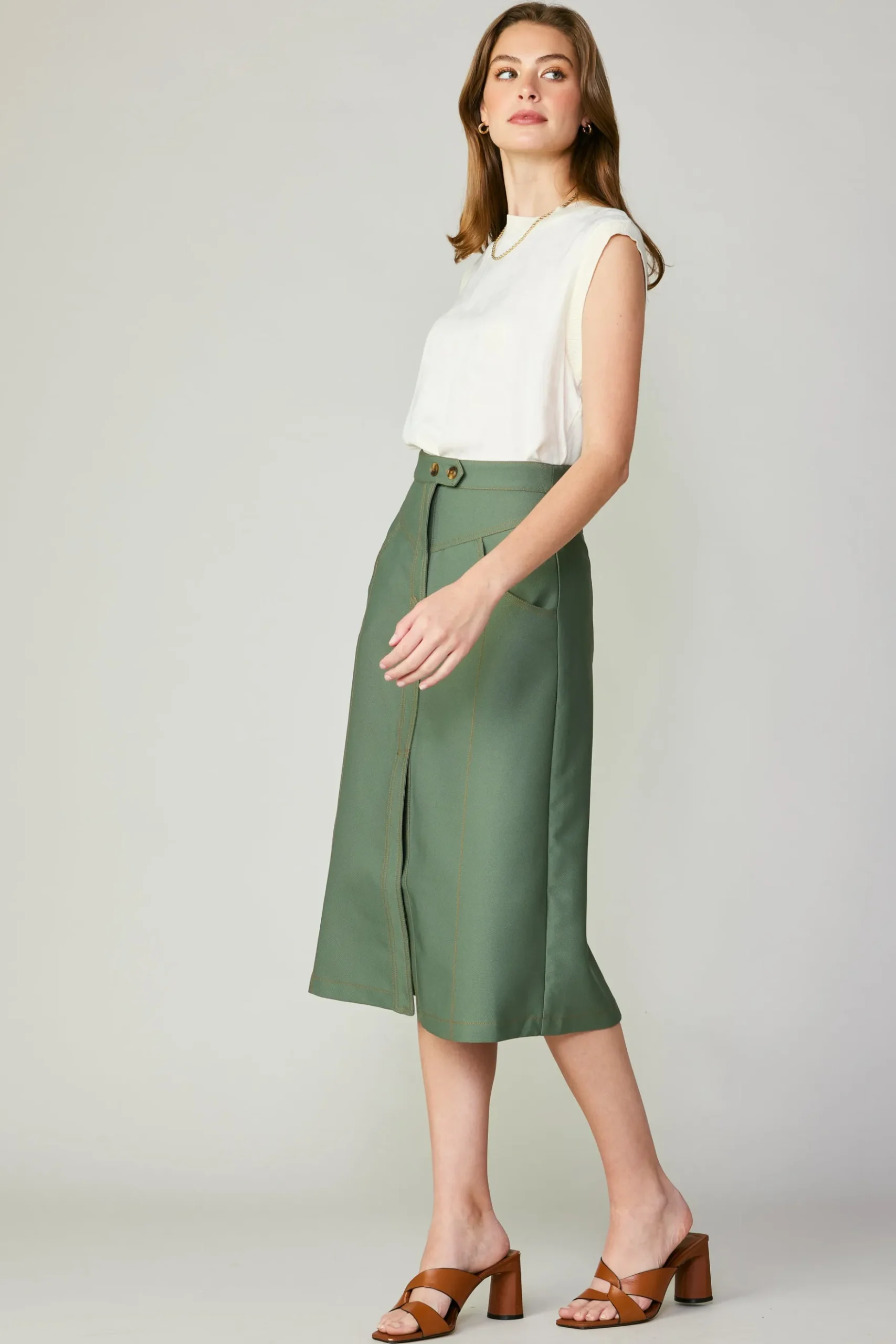 Current Air Front Slit Midi Skirt SAGE Hot