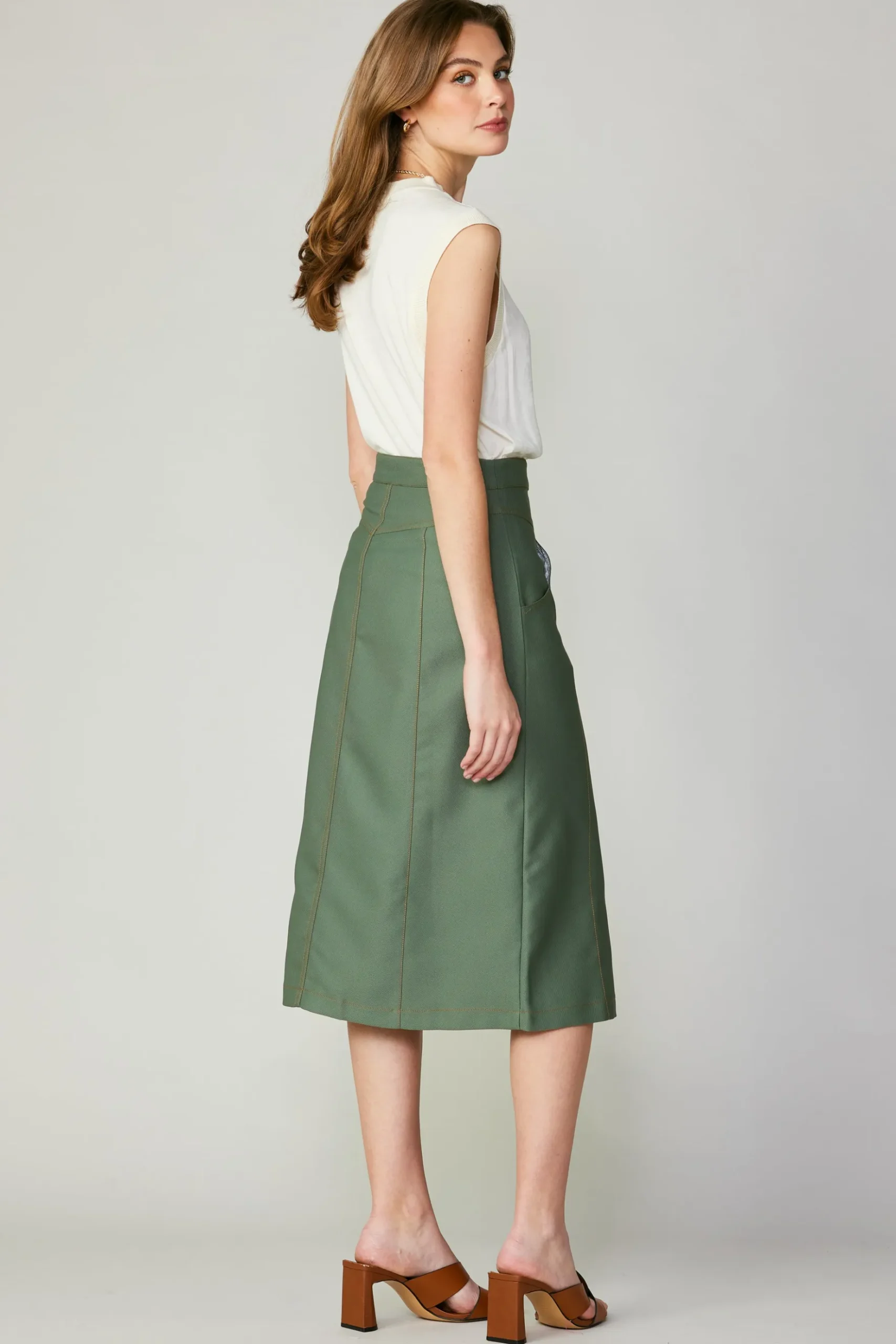 Current Air Front Slit Midi Skirt SAGE Hot