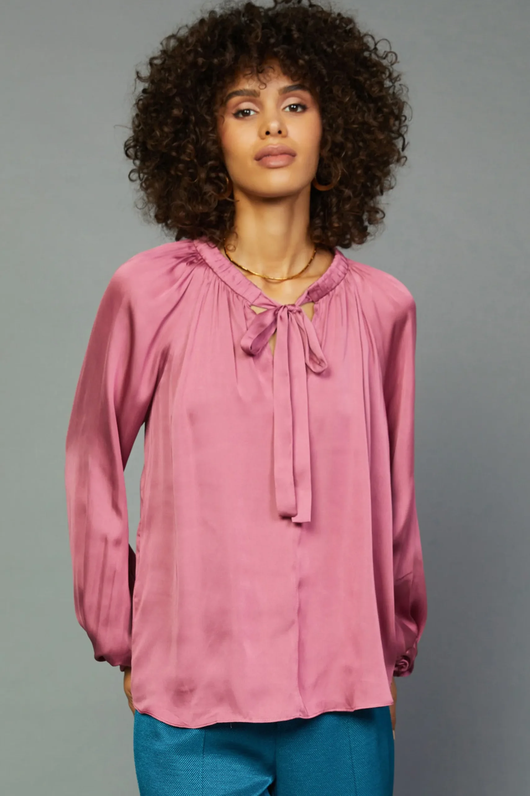 Current Air Gathered Bow Tie Blouse MULBERRY Online