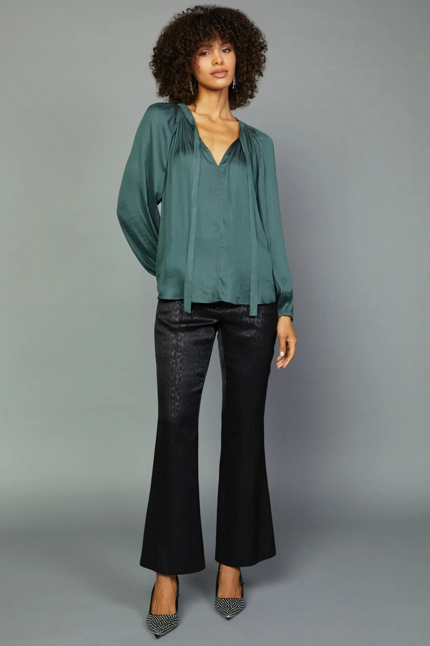Current Air Gathered Bow Tie Blouse FORESTGREEN Outlet