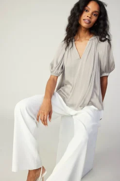 Current Air Gathered Neckline Blouse STONEGREY Outlet