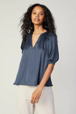 Current Air Gathered Neckline Blouse SLATENAVY New