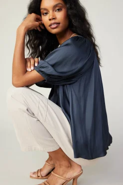 Current Air Gathered Neckline Blouse SLATENAVY New