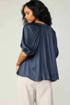 Current Air Gathered Neckline Blouse SLATENAVY New