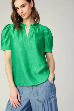 Current Air Gathered Sleeve Blouse GREEN Outlet