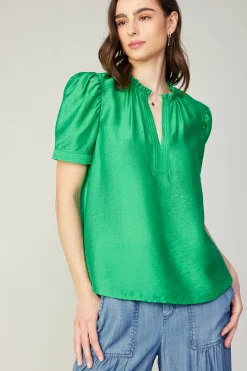 Current Air Gathered Sleeve Blouse GREEN Outlet