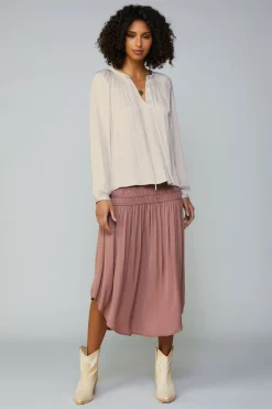 Current Air Gathered Split Neck Blouse LIGHTTAUPE New