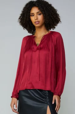 Current Air Gathered Splitneck Blouse RUBY Discount