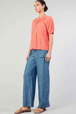 Current Air Gathered Yoke Blouse CORAL Sale