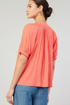 Current Air Gathered Yoke Blouse CORAL Sale